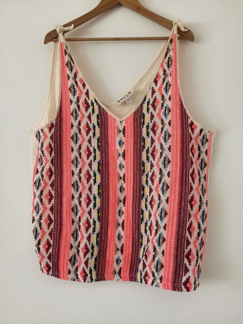 Anthropologie Dolan Aztec Embroidered Tie Shoulder Tank Top Size 1X